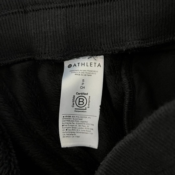 Athleta Fleece Sweatpants Women's S Black‎ Drawstring Tapered Pockets Logo Yoga - Picture 9 of 9